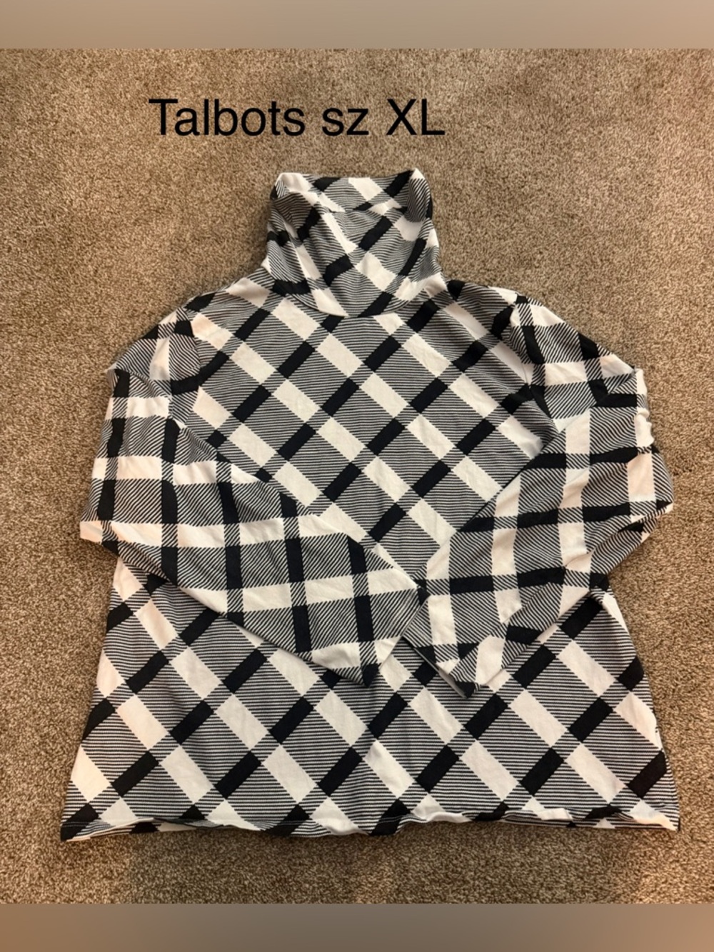 Talbots Black and White Plaid Turtleneck Sweater Sz XL